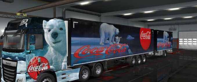 Trucks DAF XF E6 + Ownership Trailer Xmas Coca-Cola Bear Combo Skin Eurotruck Simulator mod