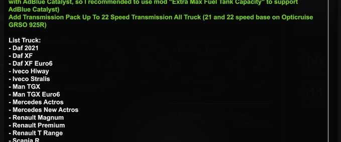 Mods Engine + Transmission Pack (Engine 5000HP + Gearbox 22 Shifter)  Eurotruck Simulator mod
