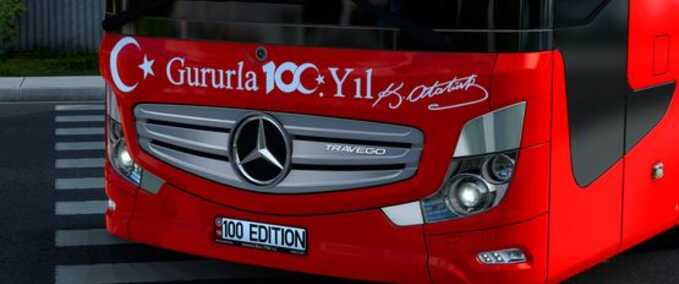 Trucks Mercedes Travego 16 SHD Gururla 100.Yıl Türkiye Kaplaması Skin Eurotruck Simulator mod