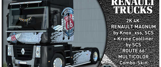 Trucks RENAULT MAGNUM ”ROUTE 66” MULTICOLOR Combo-Skin Eurotruck Simulator mod