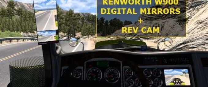 Trucks Kenworth W900 Digital Mirrors + Reverse Camera American Truck Simulator mod