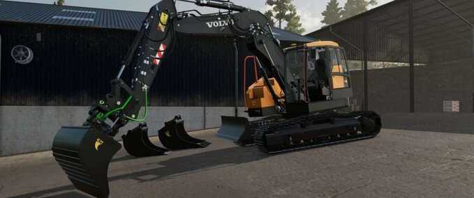 Bagger & Radlader Volvo ECR145EL mit variablem Arm Landwirtschafts Simulator mod