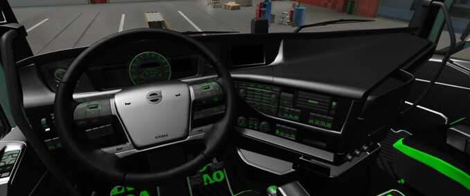 Trucks Volvo FH 2012 Black Green Interior With Green Lights Eurotruck Simulator mod