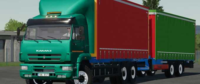 LKWs Kamaz 6520 Curtain Truck & Tandem Profiliner Trailer Landwirtschafts Simulator mod