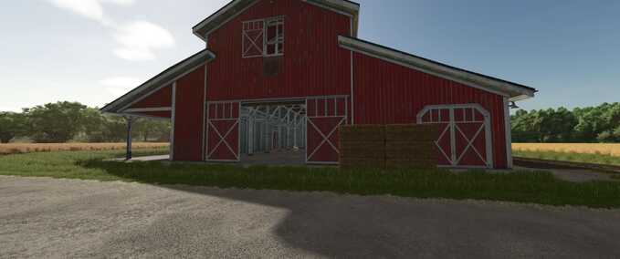 Buildings with Functions Red Garage with Bale Storage Farming Simulator mod