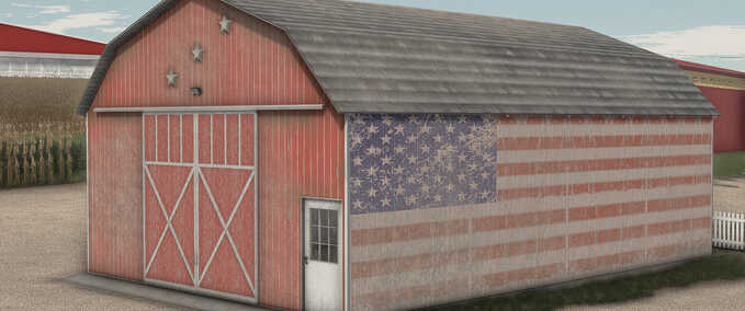 Sheds Old Barn with American Flag Farming Simulator mod