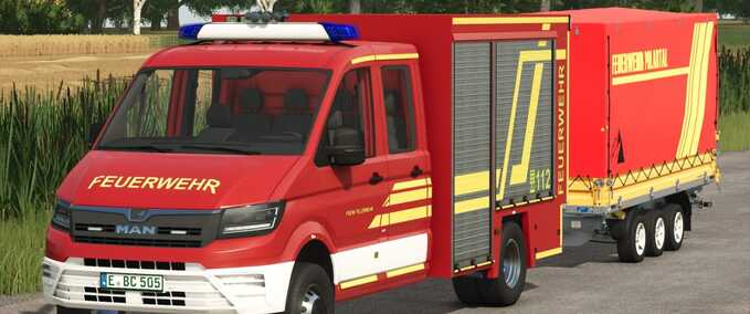 MAN TGE TSF-W Fire Truck & Stema Trius Firefighter Trailer Mod Image